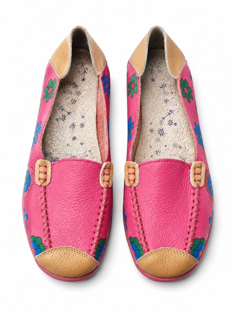 Socofy Floral Stitch Handmade Hot pink Leather Loafers EU 39/ US Women 8-8.5